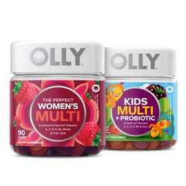 OLLY The Perfect Women's Multi and Kid's Multi +Probiotic Family Pack Gummies, 2 Count, Chewable Supplement