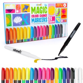 abeec Magic Colour Changing Markers | 20 Pack Colouring Pens | Kids Felt Tip Pens | Colour & White Magic Markers | Fun Drawing Set for Art & Crafts