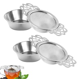 2 PCS Unusual Tea Strainers for Loose Tea with Drip Bowls, Loose Leaf Strainer Fine Mesh, Stainless Steel Strainers & Filters, 7cm Mini Sieve for Coffee and Juice with Double Wing Extender