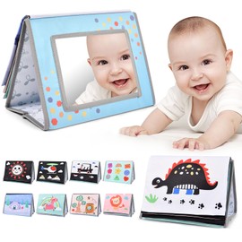 Aolso Baby Mirror Toys for Tummy Time,Baby Mirror Toys with Soft Crinkle 3D Activity Book,Tummy Time Book Black and White High Contrast Baby Toys for Infant Development(Little Tree)