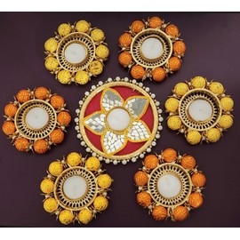 Decorative Buckets Handmade Tea Light Candle Holders| Rangoli | Set of 7 Candle Holders|Diwali Decorations for Home |Floor Decorations|Diwali diyas|Diwali Candles (Lotus Tea Light Rangoli)