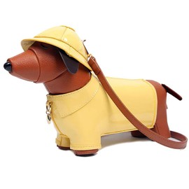 Lyuxhetaokdiq - Bolso bandolera con forma de perro para mujer, piel sintética, único y novedoso, 2 Amarillo, Mediano