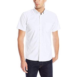 IZOD mens Short Sleeve Button-down Oxford button down shirts, White, 34-35 US