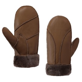 MGGMOKAY Men's Mittens for Winter Men's Lambskin Shearling Mittens Winter Leather Gloves, Camel