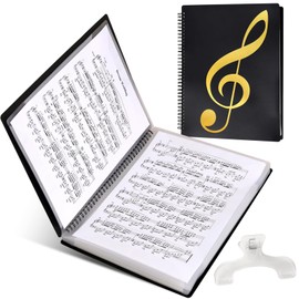 Skidwedy Sheet Music Folder, 60 Pages Capacity, Black, Writable & Detachable, Fits Letter Size 8.5 x 11in/A4, Spiral Binder Organizer