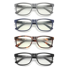 JAWSOCK 4 Pack Reading Glasses for Men Women,Rectangular Frame Computer Readers with Spring Hinge,Blue Light Blocking，Anti Eyestrain/UV Ray Eyeglasses (2.00x)