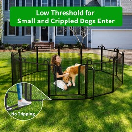 Dog Playpen Outdoor 12 Piece Panels Heavy Duty Dog Fence 32" Height Anti-Rust with Doors Portable for RV Camping Yard, Total 27FT, 58 Sq.ft, Snowy Black