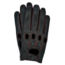 Riparo Motorsports Genuine Leather Full-finger Driving Gloves (X-Large, Black/Red Thread)