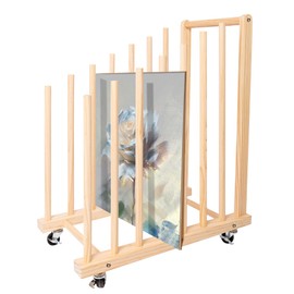GENMOUS Art Storage Rack with Caster Wheels, Art Drying Rack Wood Storage Stand for Canvas Storage Paint Drying Rack,Drawing Board Stands for Printed Matter,Crafts Drying,Art Studio,Classrooms Easel