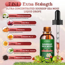 7-in-1 Soursop Bitters Liquid, Soursop Oil with Sea Moss & Turmeric & Vitamin, Soursop Multivitamin Liquid Drops for Immune & Digestive & Cell Support, Sugar-Free | Non-GMO | Vegan (2 Fl oz) Strawberry