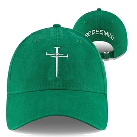 Giavuwn Christian Redeemed Cross Nails Hats for Men Women, Vintage Adjustable Cotton Embroidered Front & Back Baseball Cap, Gift for Christian-Green