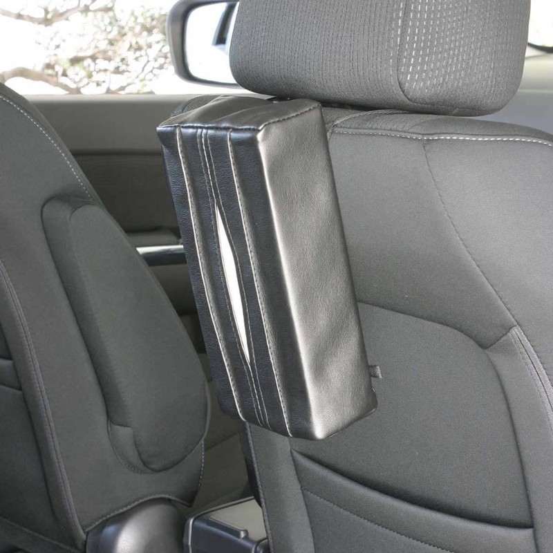 ナポレックス(Napolex) ティッシュケース サンバイザー/ヘッドレスト/アームレスト簡単取付 レジ袋を吊り下げることも可能 本革調 ブラック 便利グッズ カー用品 LFー142