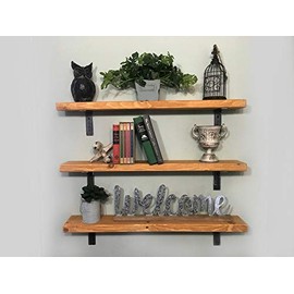 Rustic Farmhouse Wooden Floating Shelves - Wall Decor for Home Kitchen, Bathroom, Bedroom - Rustic Pine Custom Office Organizer with Metal Brackets - Set of 3 (7.5x1.5x24) (Honey, 24'')