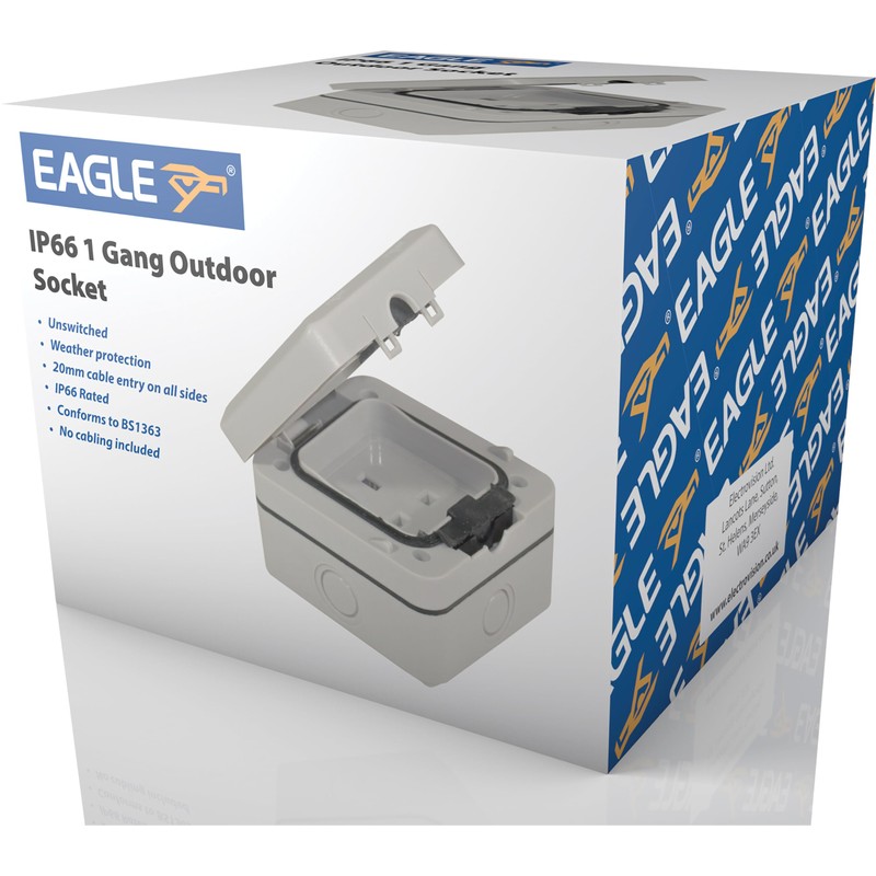 Eagle IP66 13A 1-Gang Unswitched Outdoor Socket