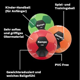 Kempa Tiro Children's Handball Ball for Children Training Ball, Foam Lamination, Colour: Fluorescent Green/Black, Size 0