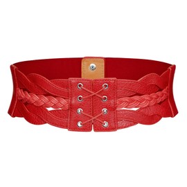 Wedtrend Damen Ledergürtel für Jeans Mode Leder Taille Gürtel Breiter Stretchgürtel Elastischer Gürtel Damen Vintage Wide Waist Belts WTBT002RedS