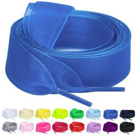 Booyckiy 2 Pair Flat Snow Yarn Shoe laces for Sneaker 2cm Wide Satin Ribbon ShoeLaces for Women Girls, Royal Blue 47inch(120cm)