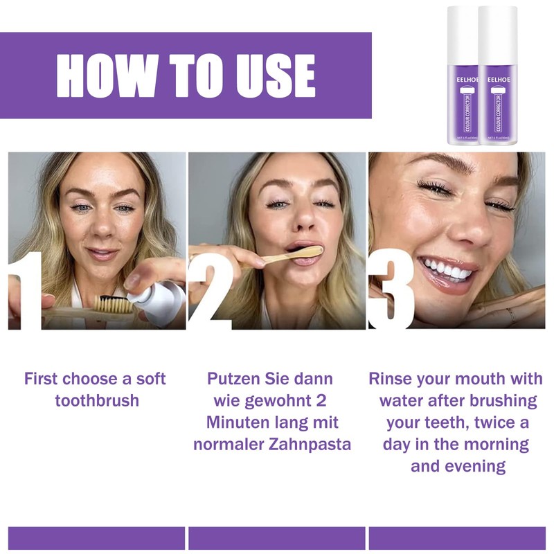 Colour Corrector Colour Teeth Pack of 3 Purple Toothpaste White