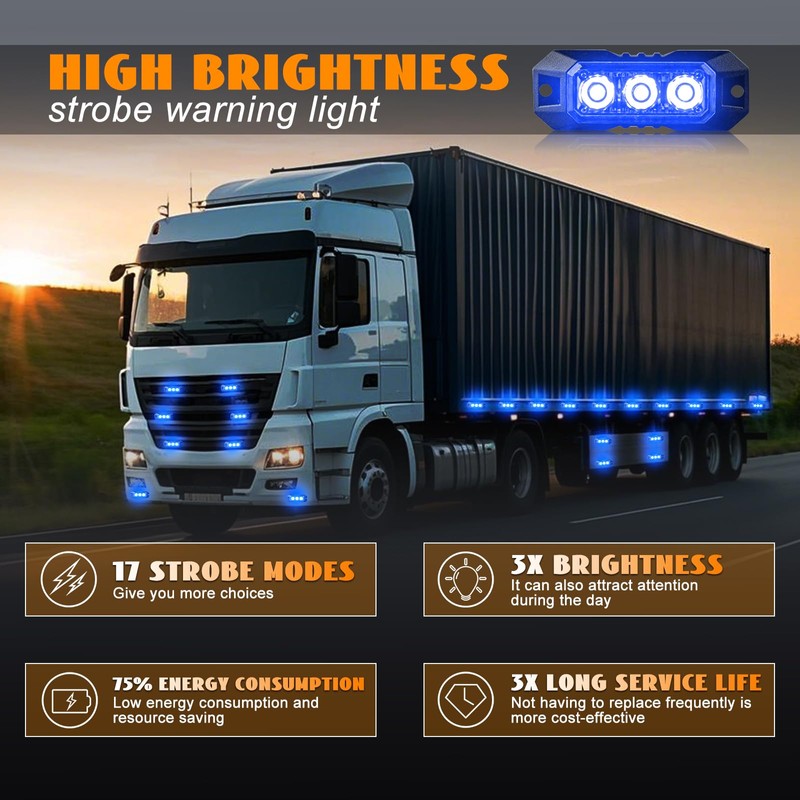 Nrgedzam 4PCS Blue Lights for Firefighters, Blue Emergency Lights, LED