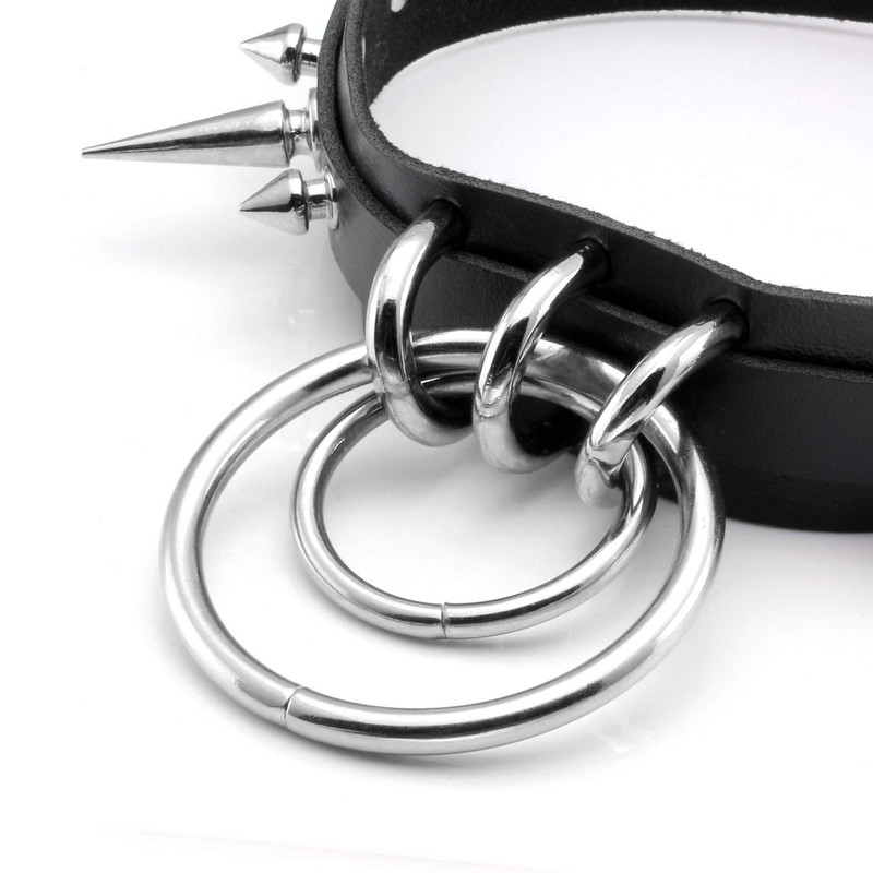 MIlakoo O-Ring, Punk Goth Metal Spike, Rivets, Leather Collar, Choker