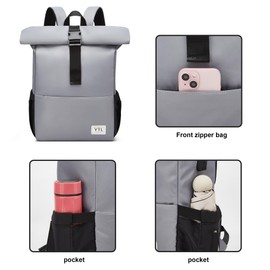 YTL Rolltop Backpack for Men and Women, Large Backpack, Waterproof Bag, Cycling Backpack, Travel Backpack, School Bag, Teenager Backpack, Women, Many Compartments with 15.6 Inch Laptop Compartment,