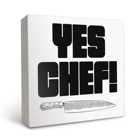 OFlich Yes Chef Wooden Box Kitchen Signs,Funny Chef Kitchen Decor, Black and White Decorations for Countertops, 5x5 Inches