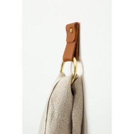 KEYAIIRA - Small Wide Leather Wall Hook, steel towel ring wall hanging strap towel hook for wall leather loop strap minimal towel bar rack storage decorative bathroom hand towel holder