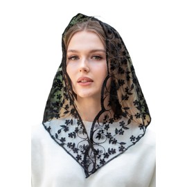 Maria Veils Catholic Mantilla Mass Infinity Veil Church Lace Veil Spanish Chapel Mass Head Covering Veil (Black)