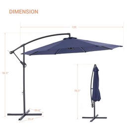SANLUCE 10ft. Offset Patio Umbrella Hanging Umbrella, Outdoor Patio Garden Market Umbrellas w/Steel Ribs for Deck, Balcony and Garden Lake blue