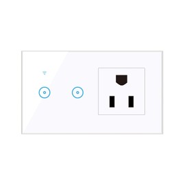 Mingzhe Toma de pared inteligente Wi-Fi de 95-250 V con interruptor de luz táctil de 1 unidad Control remoto de aplicación Smart Life, control de voz, control táctil con toma