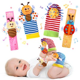 PADONISE Baby Wrist Rattle Socks and Foot Finder Set Baby Rattles Toys for 0-12 Month, Infant Girl Boy Toys for Babies 3-6 Months, Newborn Hand & Foot Toys for 0 to 9 Months, Baby Shower Gifts