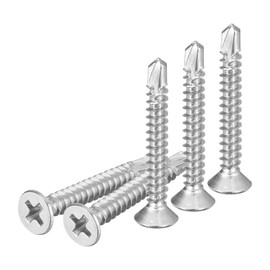 DTGN 50Pcs ST4.2x32mm Self Drilling Screws, 410 Stainless Steel Flat Head Phillips Sheet Metal Screw - Good for Wood to Metal, Furniture - Silver