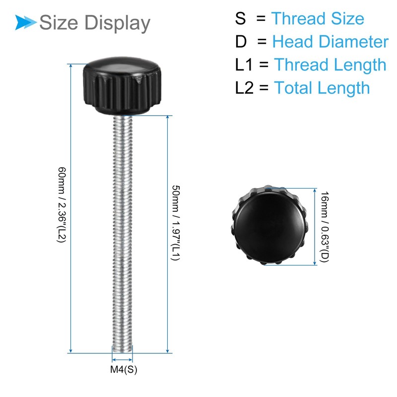 CoCud ナット付き親指ネジ M4スレッド50mmスレッド長16mmラウンドヘッド プラスチックノブクランピングネジ (用途: 鋸盤用) 10個