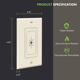 TOPGREENER Flexible Rubber Wall Grommet Insert with Decorator Wall Plate, Pass Through Plate for Low-Voltage Cables, Standard Size, 1-Gang, 4.50" x 2.75," TG8901-LA-2PCS, Light Almond, 2 Pack