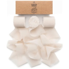 Vitalizart Light Nude - Cinta de seda de gasa hecha a mano, 3 rollos de 1.5 x 21 yardas, bordes deshilachados, color beige, para invitaciones de boda, ramos de novia, regalos, manualidades, decoración