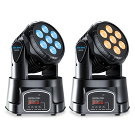 Seven Stars 60W Moving Head DJ Lights, RGBW Stage Lights, DMX512 DJ Lighting 9/16 Channel, Professional Spotlight for Parties, Bars, Disco, Church, Club, Halloween (2 Pack)