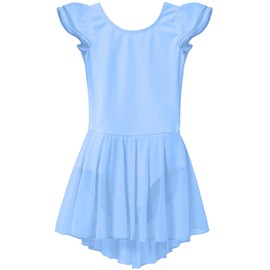 MDNM Girls' Flutter Sleeve Dress Leotard (6-8 / Intermediate, Blue)