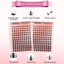 ISOOLU Lash Clusters Manga Individual Lashes Wispy Eyelash Clusters WideSpan Eyelash Extension Kit with Lash Bond and Seal Wet-Look Spiky Cluster Lashes (Aesthetic‌ Kit)