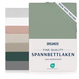 Dreamzie Fitted Sheet 80 x 190/200 cm - 35 cm Deep Pocket - 100% Microfibre Bed Sheet - Light Green, Tested for Harmful Substances (Oeko Tex), Bed Sheet with Elastic Band