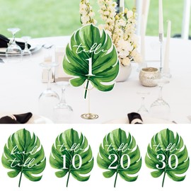Clabby Wedding Table Numbers 1-30 Double Sided Palm Leaves Table Number with Head Card Signs for Wedding Reception Centerpieces Safari Baby Shower Hawaiian Luau Rustic Party Birthday Decor