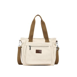 CORIOS Women's Canvas Shoulder Bag Large Capacity Handbag Casual Shoulder Bag Multifunctional Carry Bag Lightweight Tote Bag Travel Shopper Work Handbag, beige