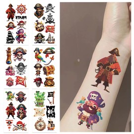 96PCS Pirate tattoo stickers Ship Nautical Pre-Cut Temporary Tattoos for Kids Super Cute Theme Birthday Party Favors, Supplies, Decorations, Treasure Tattoo Stickers