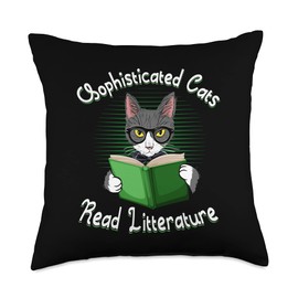 Funny Cat Litter Sophisticated Cats Read Litterature Kitty Throw Pillow