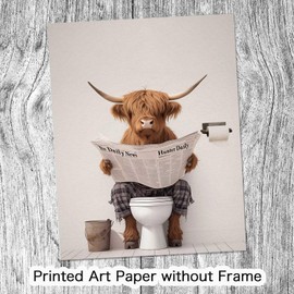 Funny Highland Cow Wall Art, Rustic Farmhouse Bathroom Wall Art Picture, Humor Animals Artwork Prints for Bathroom Kitchen Home Decor (11x14 inch Print Unframed)