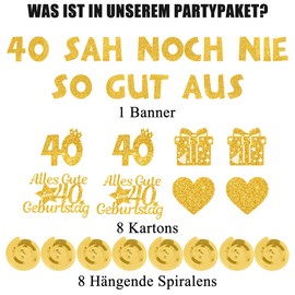 40th Birthday Decoration Garland Women Man - Gold 40th Birthday Decoration Glitter Banner and Hanging Swirls Funny Birthday Garland for 40th Birthday Party Decoration