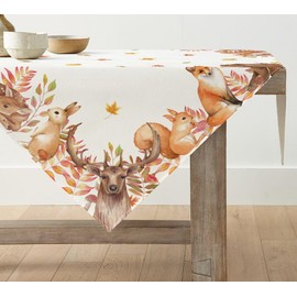 Artoid Mode Trees Deer Birds Autumn Tablecloth, Seasonal Table Linen, Kitchen Table Decoration, Indoor, Holiday, Party Decor, 85 x 85 cm
