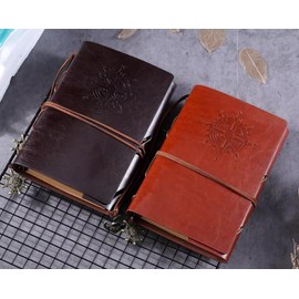 BetterJonny 2 Pack Leather Notebook A7, Retro Leather Notebook Vintage Spiral Bound Diary Refillable Diary Travel Diary Sketchbook for Men and Women, Coffee and Brown