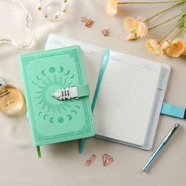 ZXHQ Diary with Lock - A5 Notebook with Pen Set, Refillable Leather Journal with Colourful Page Border for Girls, Women, Men and Teenagers, A5 Size (21 x 15 cm), Green