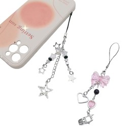 MGBISYI 2PCS Cute Y2K Phone Bowknot Pendant Phone Charm Straps Y2K Accessories Star Phone Charm Y2K Accessories for Phone Bag Keychain Decor, sliver,pink
