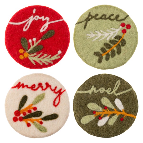 Karma, Handmade Holiday Felt Round Coasters Set of 4 –